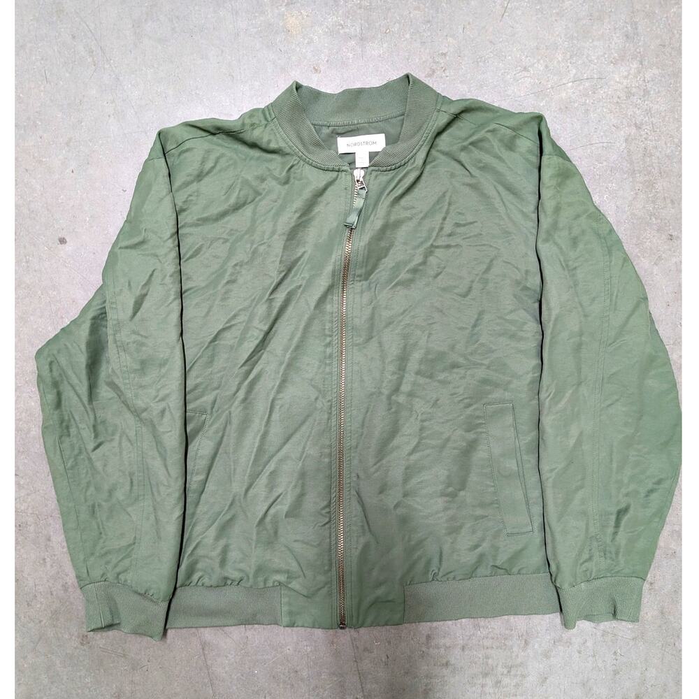 Nordstrom Men's Full Zip Bomber Jacket Olive Green Lightweight Coat Size Large